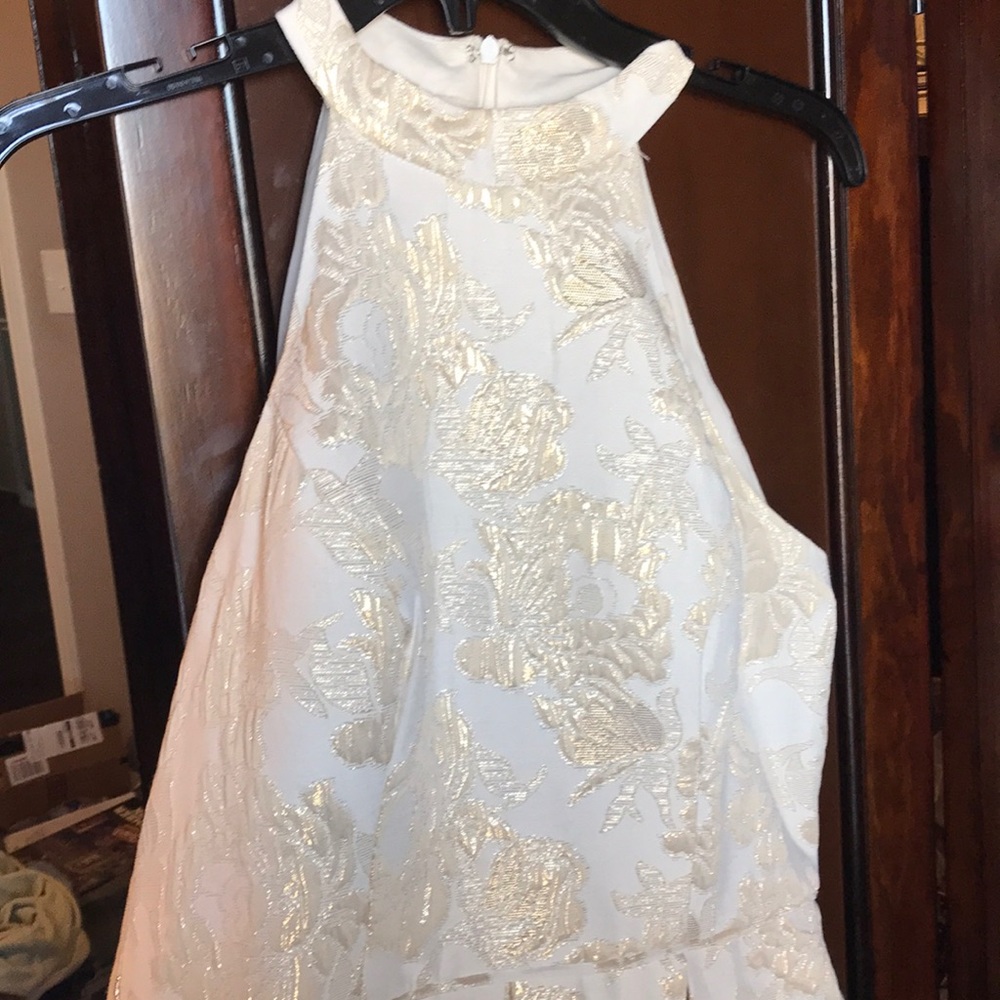 Ignite evenings cream and gold prom dress